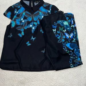 COPY - Ted Baker pants suit-Navy Blue with electric blue butterflies-